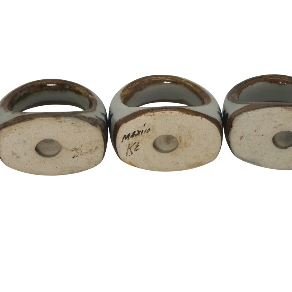 Vintage Ken Edwards Tonala Mexican Pottery Napkin Rings Set of 5 Signed KE Bird